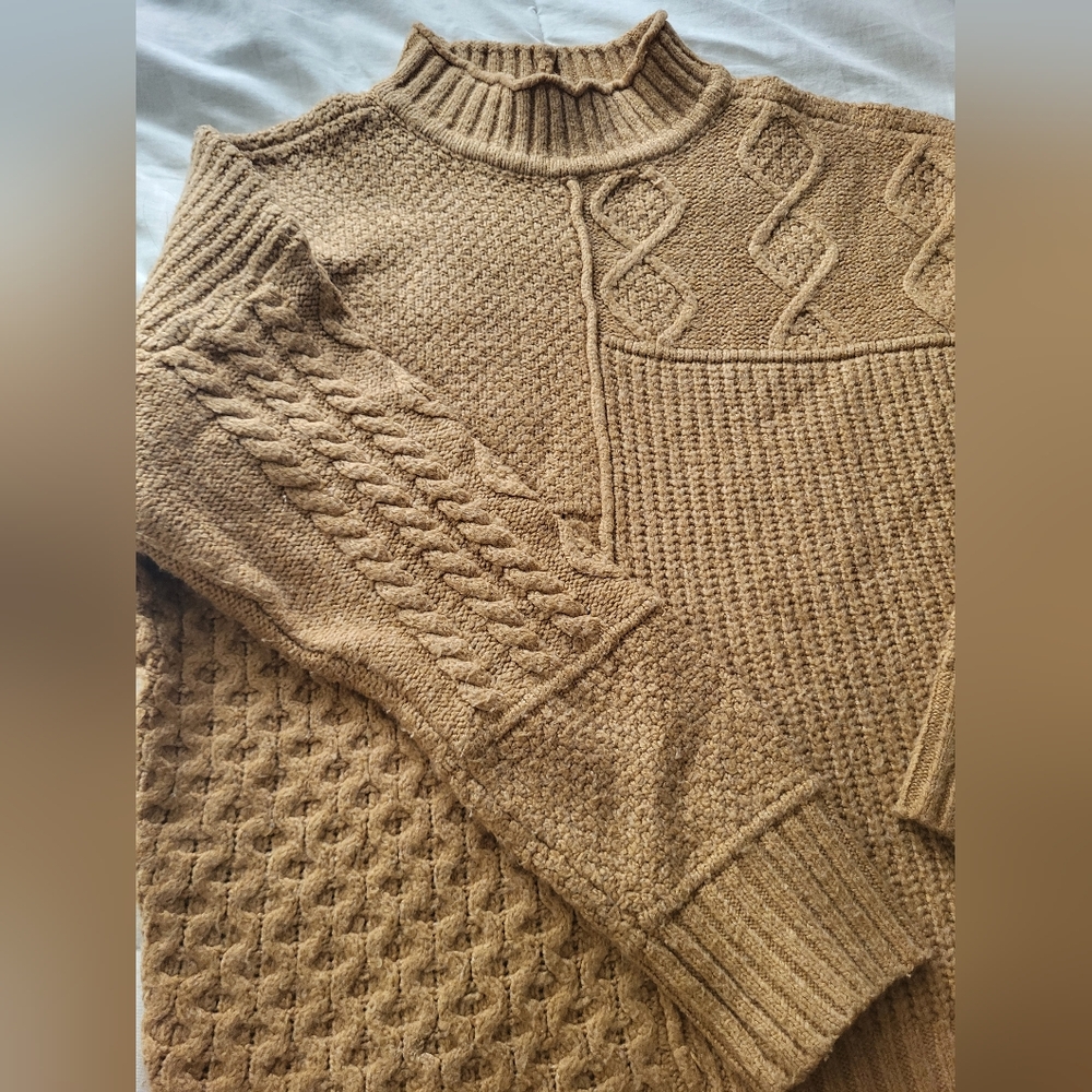 American Eagle Outfitters Camel Mock-neck Cable Knit Sweater - Picture 6 of 6